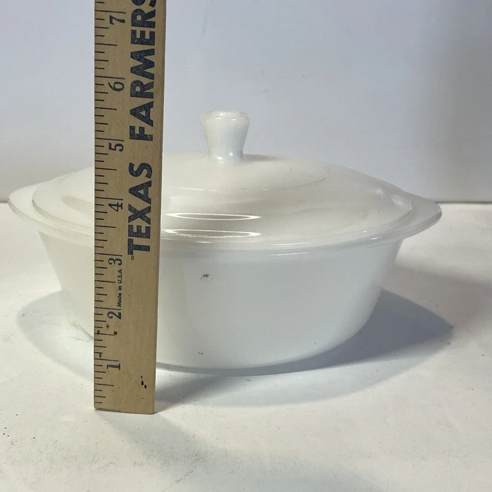 Glasbake White Milk Glass Covered Casserole Dish Metal Carry Basket USA‎ Japan